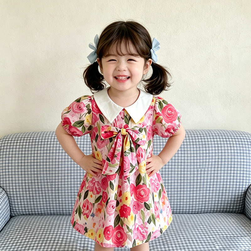 Trendy girls' summer dress  new floral baby princess dress summer lightweight super cute kids' dress