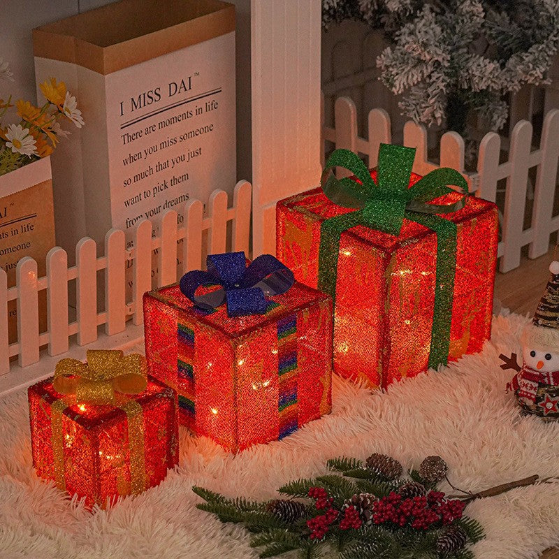2023 New Christmas Lights Christmas Gift Box Three-piece Set Christmas Products Birthday Party Decorative Props Ornament