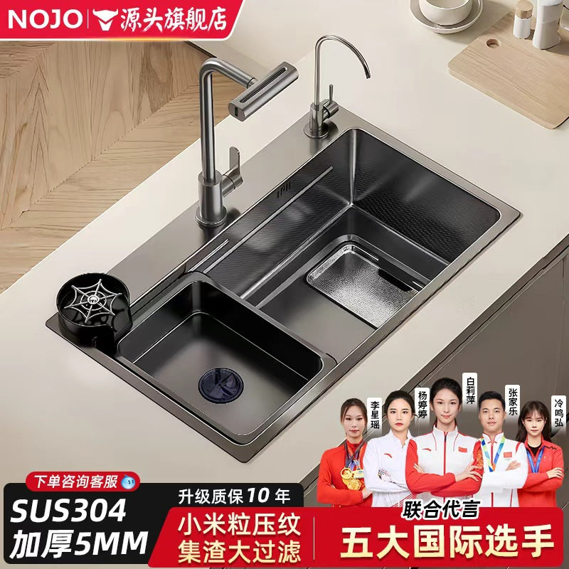 Thickened 5mm slag collection kitchen sink large single slot 304 stainless steel for home vegetable basin countertop middle and lower dishwashing sink