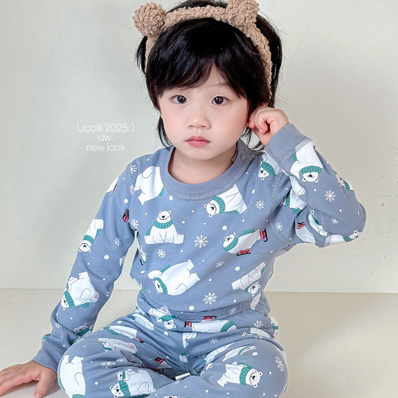 Kids autumn clothes and long pants pajamas pure cotton autumn clothes and long pants suit boys cotton sweater intimates baby sweater and trousers