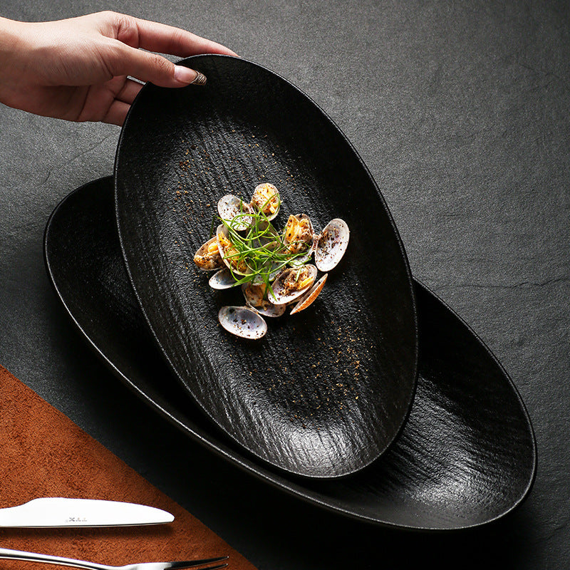 Nordic creative textured large ceramic fish plate - artistic, high-value matte finish oval ceramic serving dish
