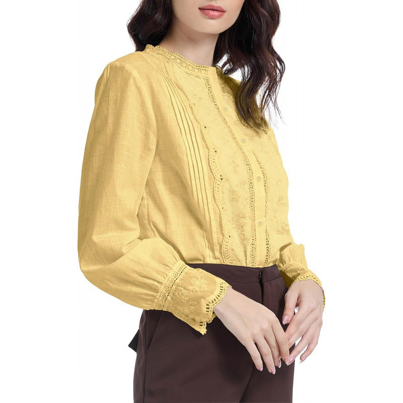 fashioncasuallacelong sleeves formal shirt for women springnew arrivalcut out button tops