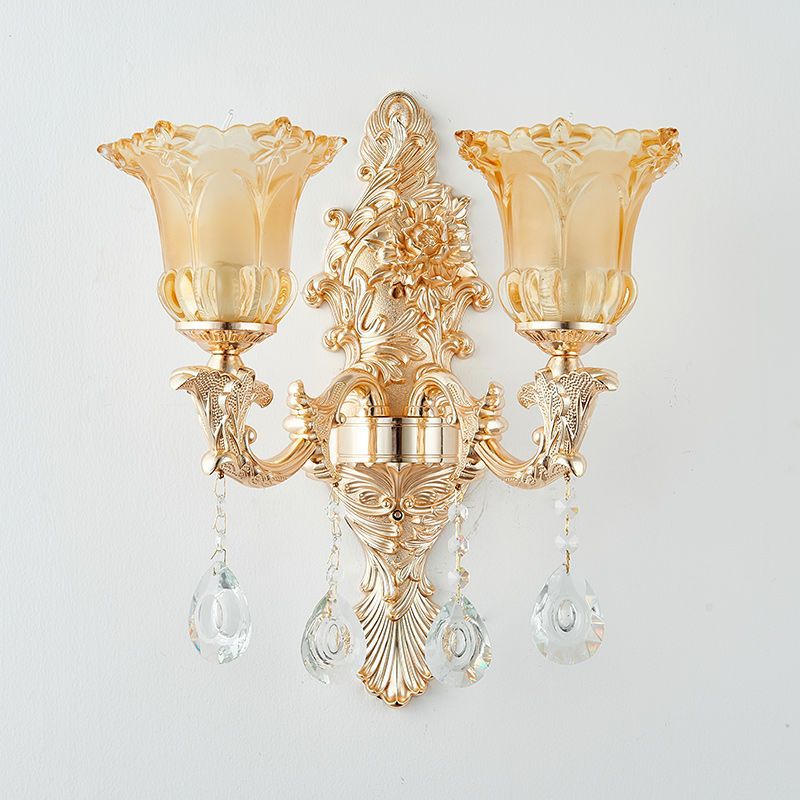 European crystal wall lamp - bedroom bedside, living room, hallway, aisle - single/double head candle decorative wall led sconce
