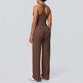 fashion brushed pure color tight i-shaped back sports suit running fitness yoga wear wide-leg two-piece set