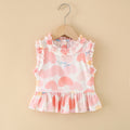 Girls' cotton rayon top - cartoon print, loose-fit, breathable, cute summer lightweight pajama set with lace trim