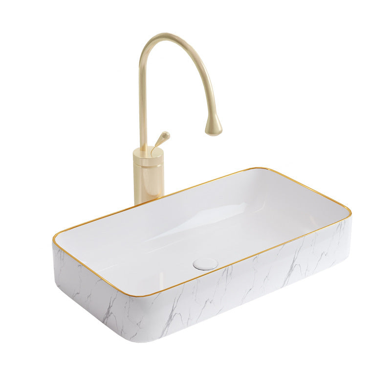 陶瓷台上盆北欧风洗手池金边石纹艺术台盆酒店卫生间陶瓷洗手盆