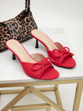 Women's spring/summer 2024 new round-toe bowknot sexy elegant open-toe stiletto heel mules for outdoor wear