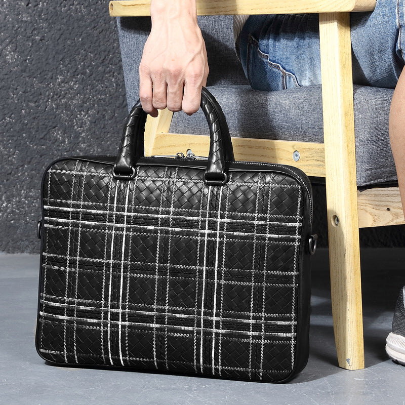New leather men's bag fashion woven large capacity men's briefcase casual first layer cowhide men's handbag