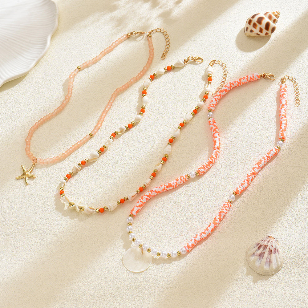 Bohemian beaded necklace wholesale european and american cross-border starfish pendant women's colorful soft clay shell stacked clavicle chain