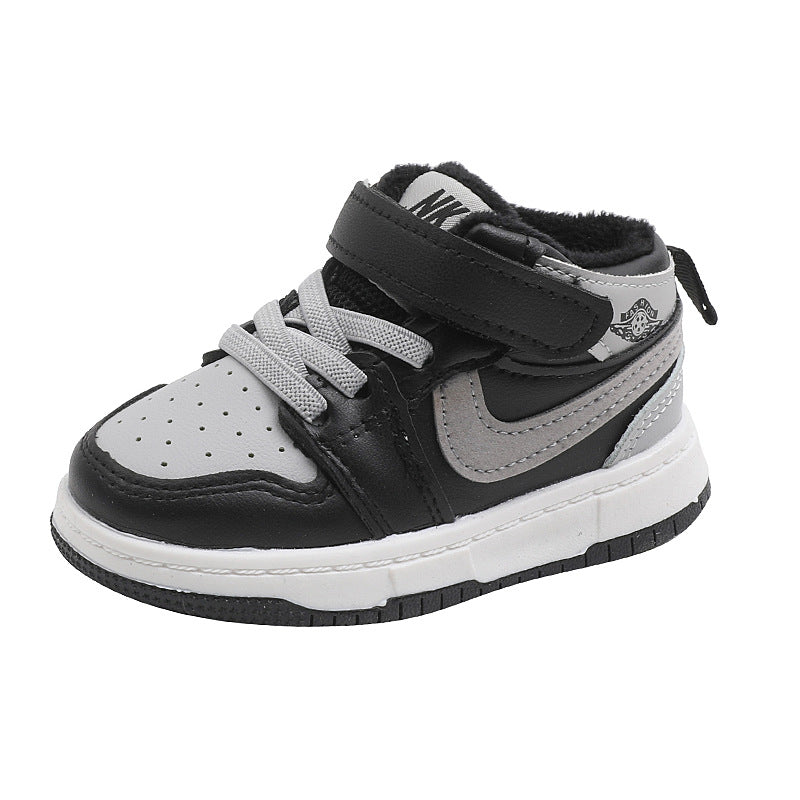 Kids sneakers for boys and girls mid-top shadow gray sneakers winter second cotton shoes for men and women baby shoes soft bottom toddler shoes