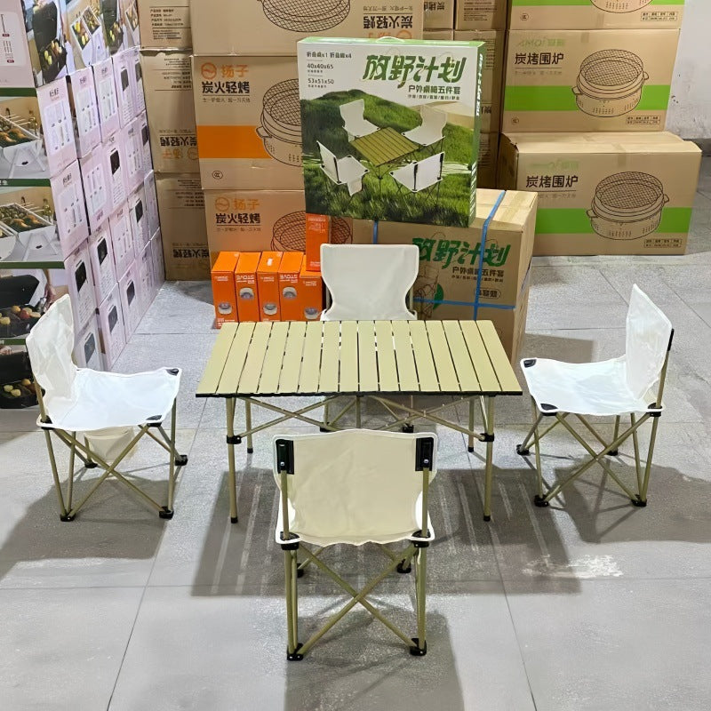 Outdoor folding chair and table camping set - portable, ultralight roll-up table and folding chair - factory direct