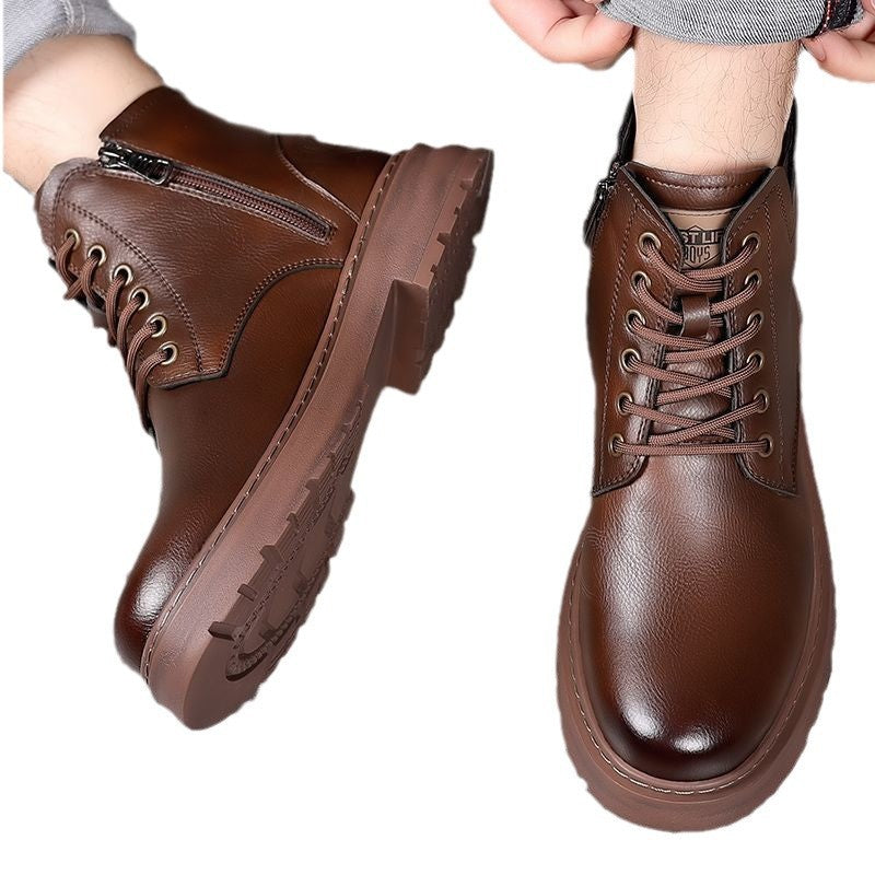 Men's martin boots 2025 new winter fleece-lined thickened warm high-top cotton shoes soft leather soft sole outdoor snow boots for men