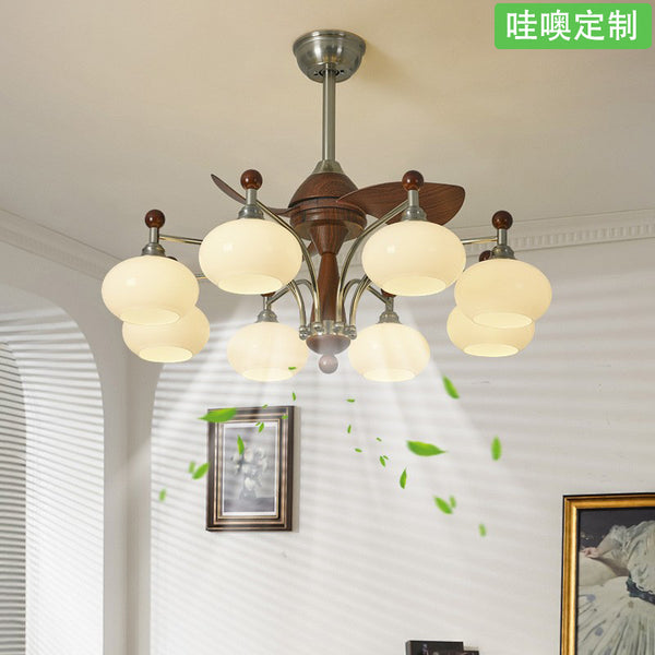 [Wow] Medieval fan light 2025 new European-style American ceiling fan with lamp integrated frequency conversion silent lamp