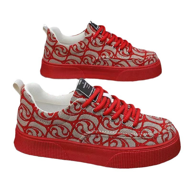 Canvas shoes men's low-top winter2025new arrivalniche style low-top printing sneakers menthick sole sports casualtrendy shoes