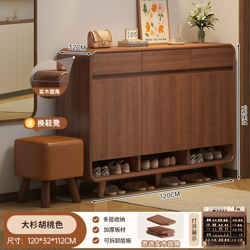 Solid wood core shoe cabinet new 2025 household entrance entrance entrance storage cabinet integrated against the wall indoor storage shelf