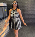European and american style women's casual dress -  cross-border fashion summer streetwear houndstooth halter a-line dress