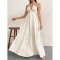 Ready-to-ship 1688 women's romantic beach vacation backless v-neck white pleated a-line dress