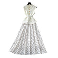 French sleeveless polka dot light luxury elegant dress women's summer slimming look single breasted belt fake two-piece a-line skirt