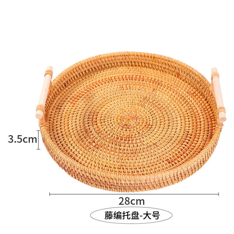 rattan hand-held tray, Vietnamese autumn rattan woven storage basket, binaural handle bread basket, fruit snack storage basket