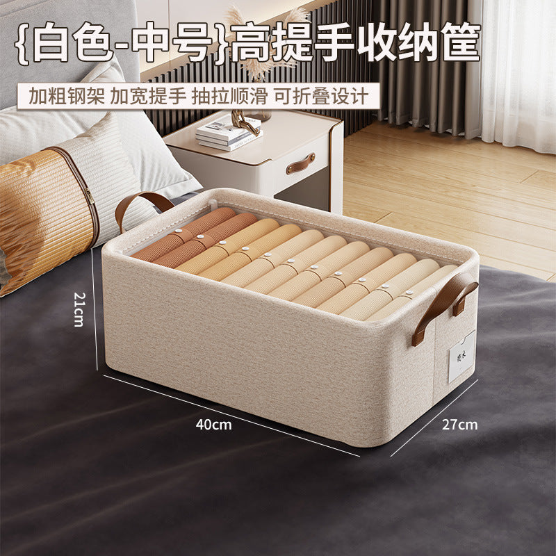 Customized cotton and linen clothing sorting storage box, wardrobe clothes storage basket, foldable fabric pants wardrobe storage box