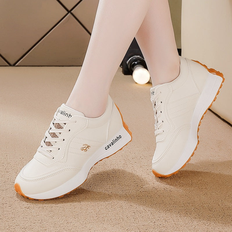 plus size women's shoes new arrival leather breathable sports shoes women's k-style thick solecasual soft bottom running dad shoes