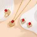 [titanium steel] necklace women's ruby flower pendant earrings ring suit light luxury clavicle chain earrings jewelry wholesale