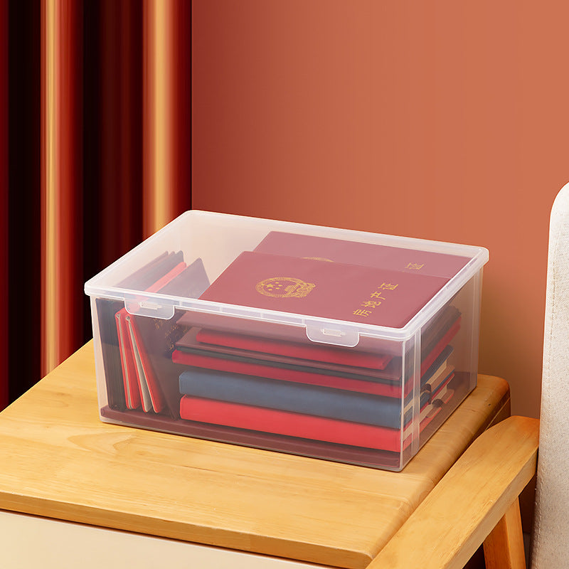 Office desktop storage box, transparent plastic with lid, book certificate storage box, test paper a5a4 file storage box.