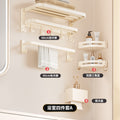 Milky white towel rack [4-piece set a] double folding with row hooks