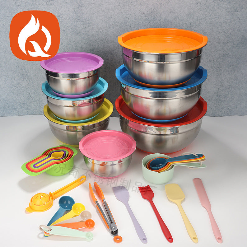 thickened stainless steel salad basin non-slip silicone bottom mixing egg bowl salad cooking basin baking egg bowl