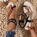 New arrival: plus size bohemian beaded thong sandals - women's ethnic style wedge heel hemp rope braided platform sandals