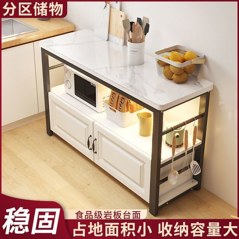 Kitchen sintered stone cutting board table workstation floor-standing multi-tier storage rack microwave oven storage cabinet double-layer table