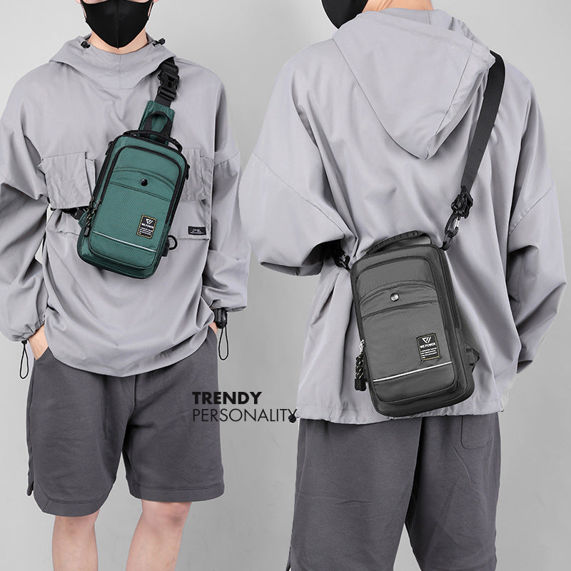 Cross-border new men's casual breast bag, multi-functional trend messenger bag, outdoor sports small backpack, anti-splashing breast bag