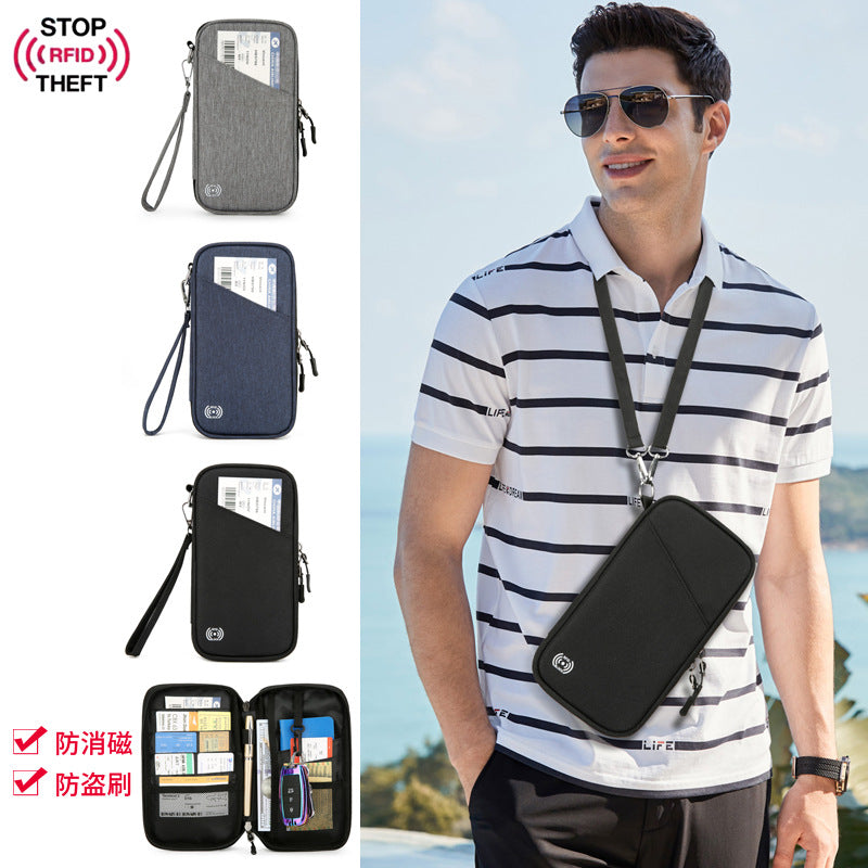 Passport ID bag Thin and light anti-theft brush Boarding portable storage Multi-function bag Large capacity Long ticket clip Money clip
