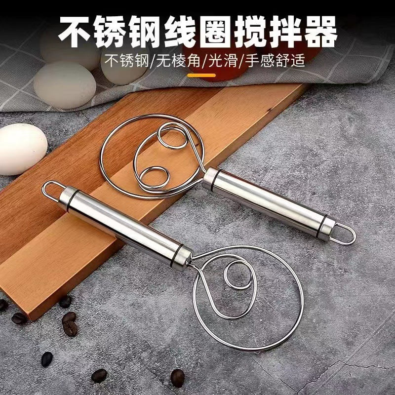 304 stainless steel double coil manual danish dough beater and dough mixer salad mixing tool