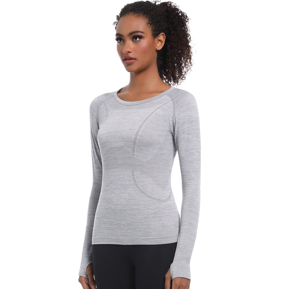 New women's quick-dry long sleeve activewear top - seamless, breathable, one-piece design for running, fitness, and yoga - perfect for cross-border e-commerce in europe and the us