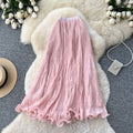 K-style high waist pleated lace skirt women's summer a-line casual large swing work clothingelegant long skirt multi-color