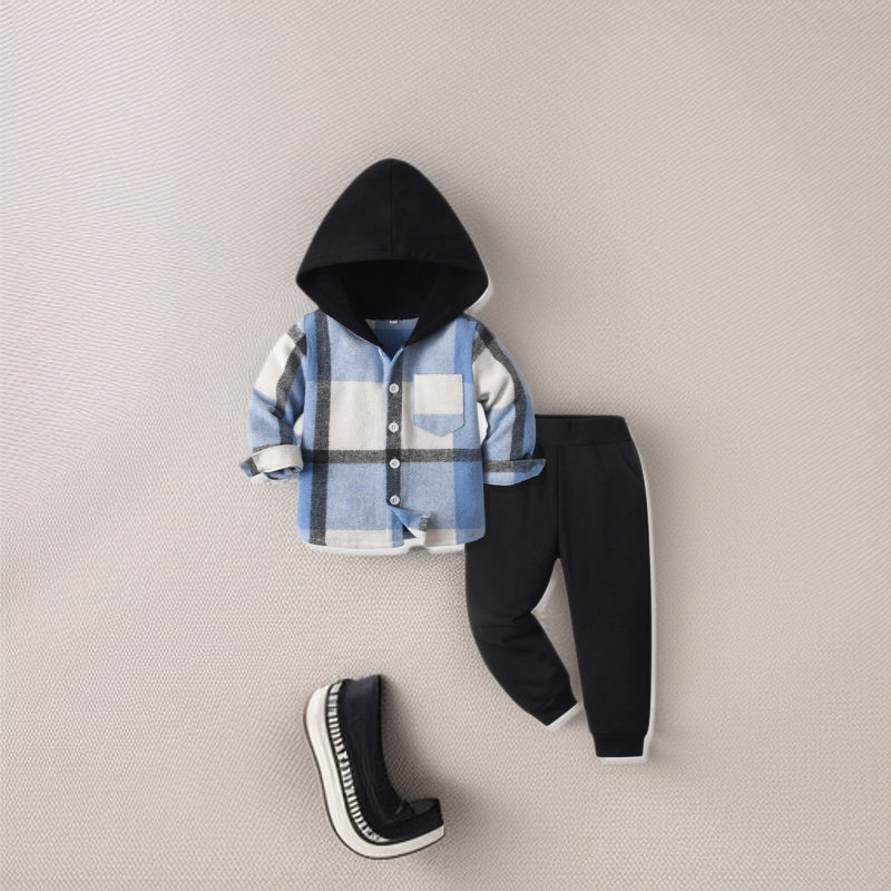 boys' autumn suit, new handsome fashionablekids autumn suit, plaid shirt two-piece set, baby boy autum children's clothing