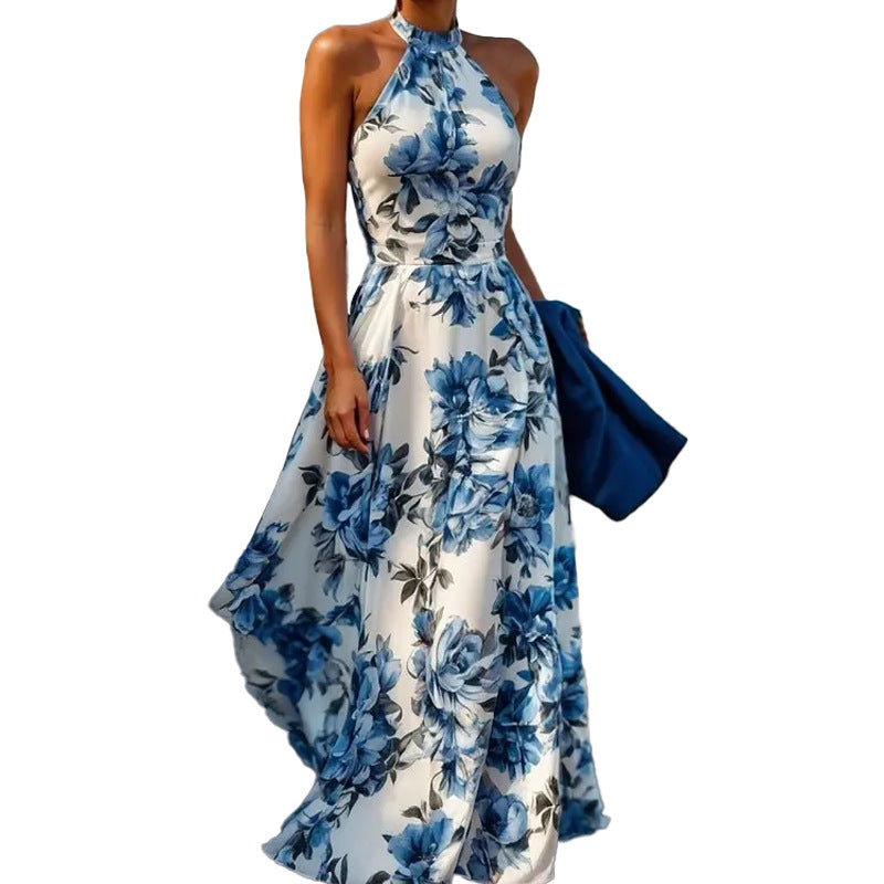 cross-border e-commerce women's fashion: european and american summer new arrivals - elegant and stylish printed maxi dress with a flowy skirt