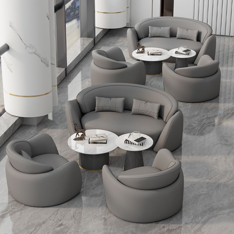 New arrival business negotiation sofa leather art lobby creative casual reception table and chairs orange and white surrounded combination furniture