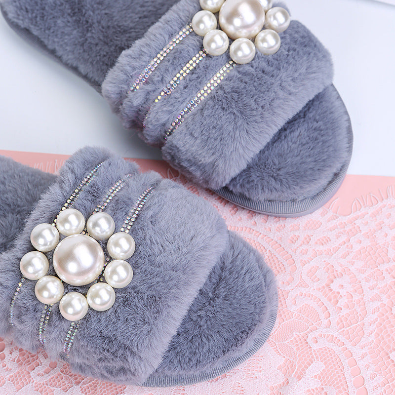 2024 new winter pearl fleece slippers - couple's warm indoor home slippers - export quality plush cotton slippers for women