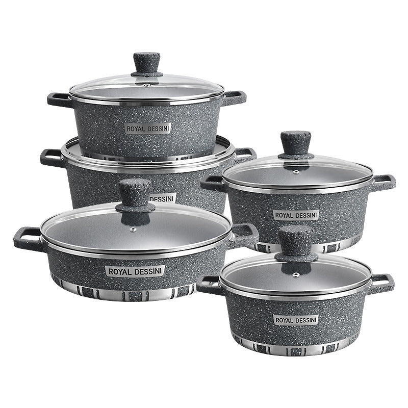 Lanya factory export die-cast stockpot combo set - non-stick cookware, 10-piece aluminum pot set for home cooking
