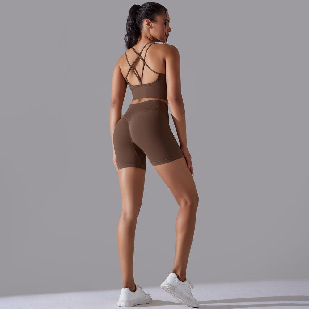 new high-waisted peach lift butt leggings set - activewear with racerback yoga top for running, training, and fitness