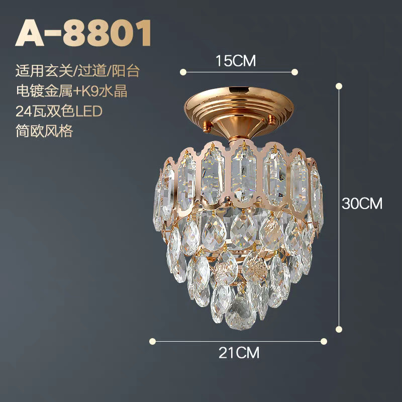 European-style light luxury american crystal small ceiling light for living room, hallway, corridor, entryway, balcony - minimalist modern indoor pendant light