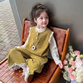 【dropshipping】girls' autumn bowknot vest set - trendy kids' fashion vest with lace wide-leg pants, three-piece outfit