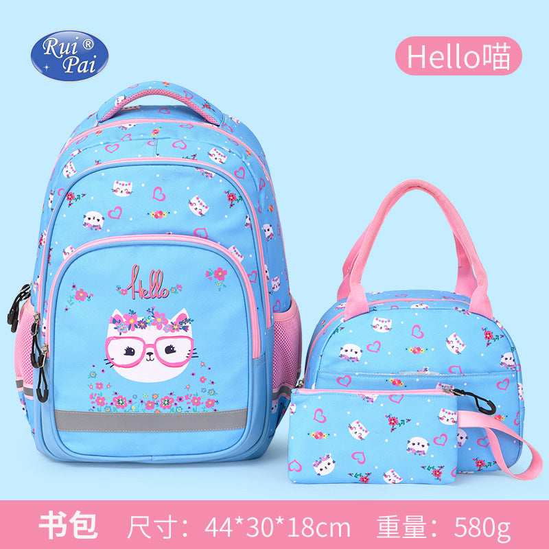 new primary school students print children's backpack schoolbag burden three-piece schoolbag wholesale