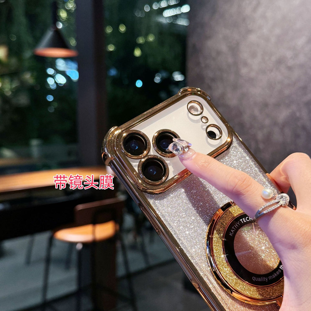 Suitable for iphone 17 mobile phone case electroplated four corners anti-fall glitter powder magnetic holder apple 16 lens film protective cover