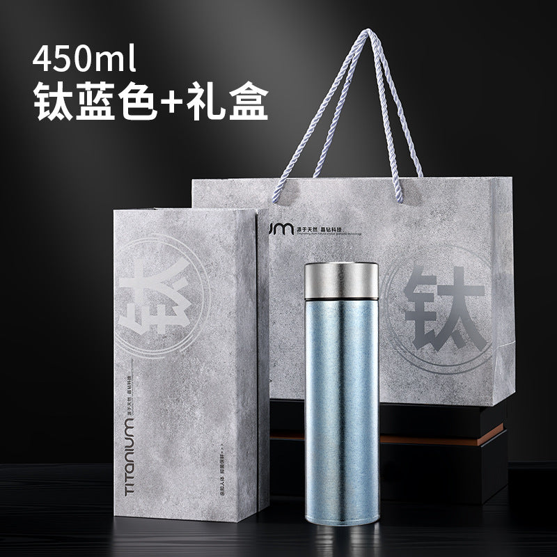 High-end pure titanium thermos cup, tea business double-layer titanium cup, straight cup, health water cup, tea and water separation for men and women