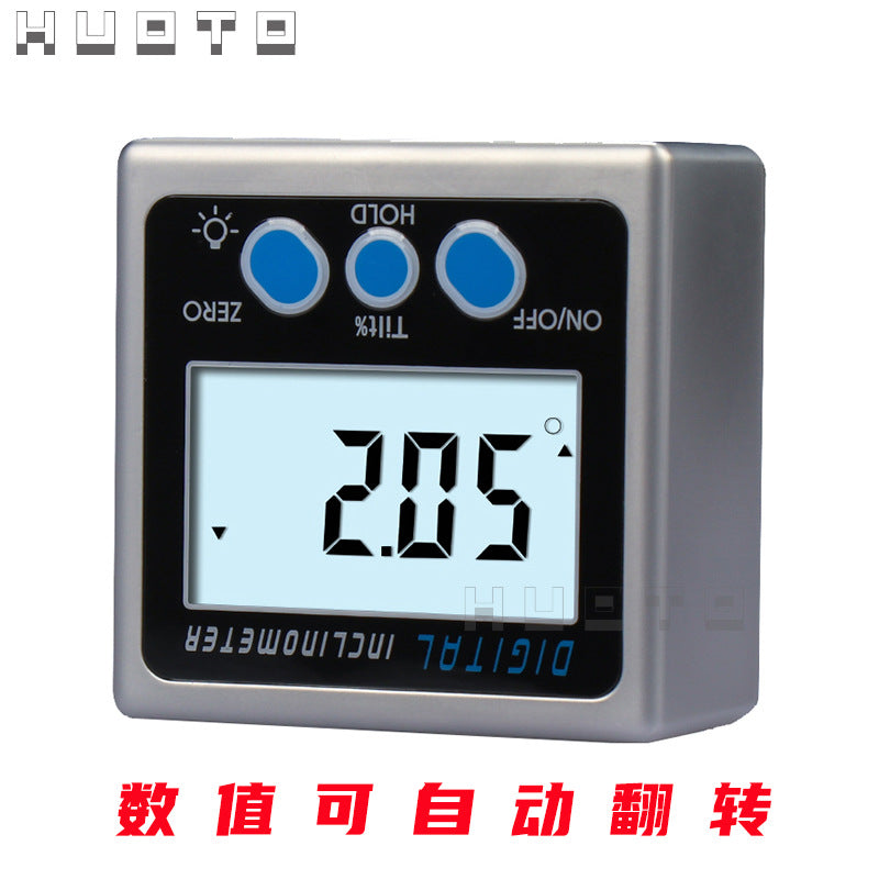 HUOTO Digital Display Level, Digital Display Angle Meter Inclination Meter 360 ° Inclination Box Angle Ruler All Metal