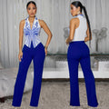 C7452 cross-border   fashion women's elegant printed top and pants two-piece set