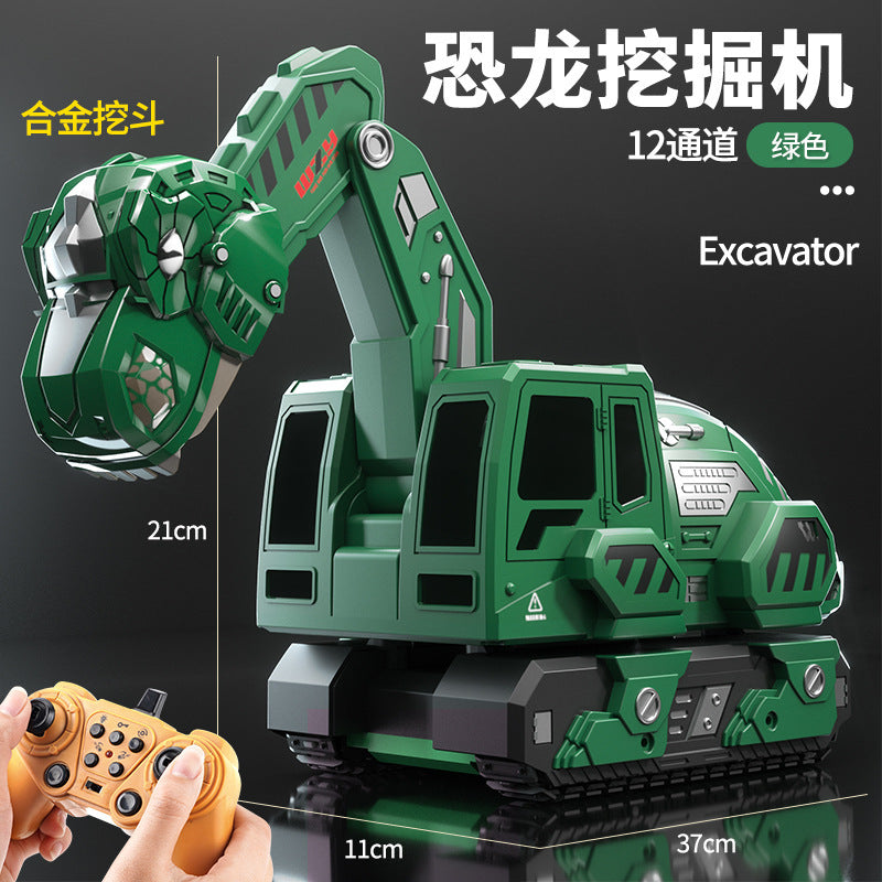 large alloy kids remote control excavator toy car electric excavator car dinosaur boy engineering vehicle